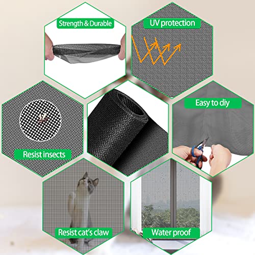 Qwr Pet Proof Window Screen Replacement Kit,48''X 117'' Heavy Duty Vinyl Coated Steel Wire Mesh (Stronger Than Fiberglass And Polyester),Dog Cat Resistant Screen Mesh With Rolling Tool/Hook/Spline. #TOP3
