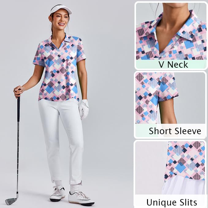 Image of PINSPARK Womens Golf Shirt Short Sleeve Polos UPF 50+ Collared Tennis Tops