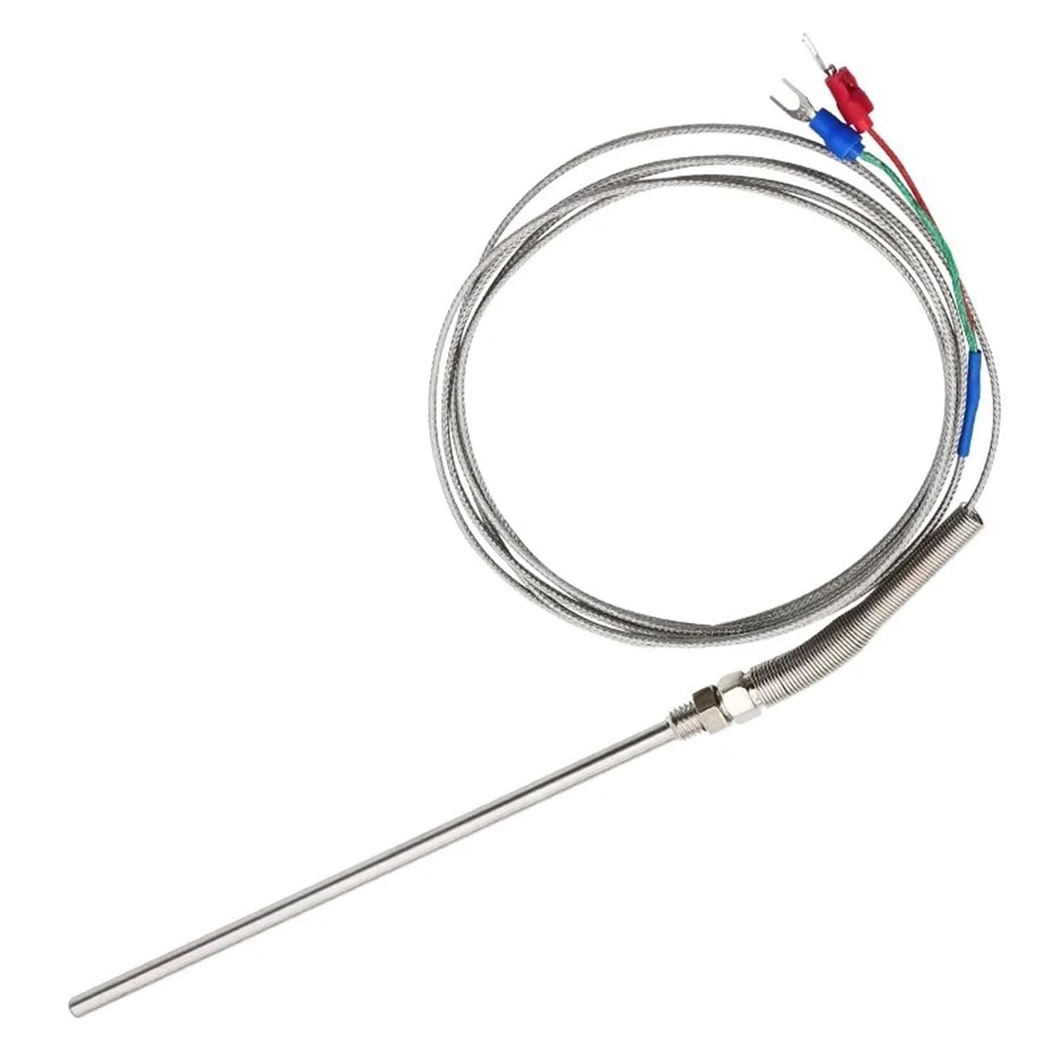 1m M8 Temperature Sensor Thermocouple Type K 50mm 100mm 150mm 200mm Compression Spring Probe Temp 0-600℃ with 2 Terminals 1Pcs(150mm)