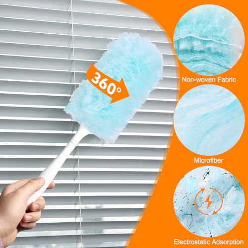 Image of wlich 50 PCS Disposable Dusters Refills Compatible with Swiffer, Blue Bulk Heavy Duty Duster,Multisurface 360 Degree Replacement Head for Dusting with 1 Handle