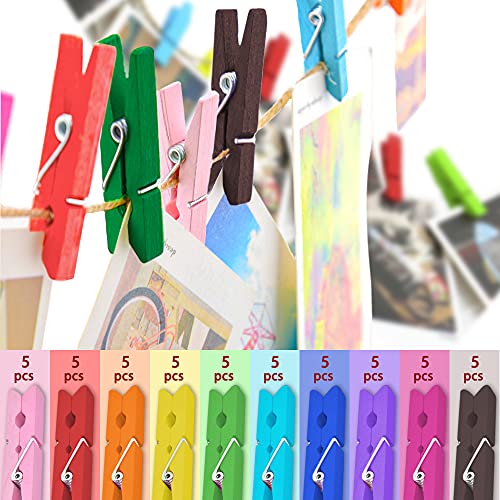 50Pcs Colored Wooden Clothespins, 2.9Inch 10 Color Clothes Pins For Clip Pictures Photos Decorative, Small Colorful Wood Decoration Closepins Clips,10 Color Each 5Pcs #TOP1