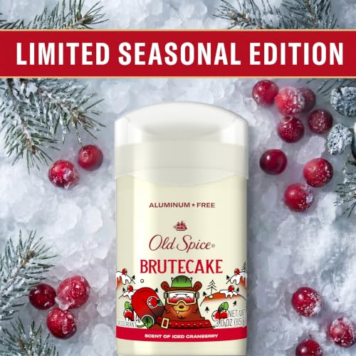 Image of Old Spice Aluminum Free Deodorant for Men, Holidudes Limited Edition, 24 /7 Holiday Freshness, Odor Protection, Stocking Stuffer, BruteCake with Iced Cranberry Scent, 3.0 oz