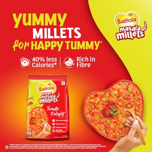 Image of Saffola Masala Millets Tomato Delight| Lower in calories, Rich in Fibre | Yummy Millets for Happy Tummy, 225g