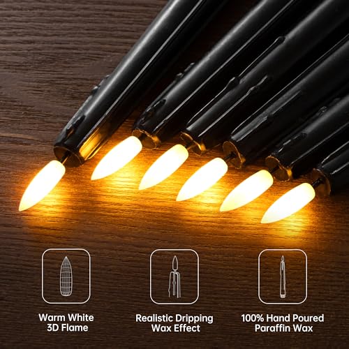 Image of Stmarry Black Flameless Taper Candles with Remote and Timer - 9.65 Inch Real Wax LED Candlesticks - Wax Drip Battery Operated Halloween Taper Candles with 3D Flickering Flame Halloween Decor, 3 Pack