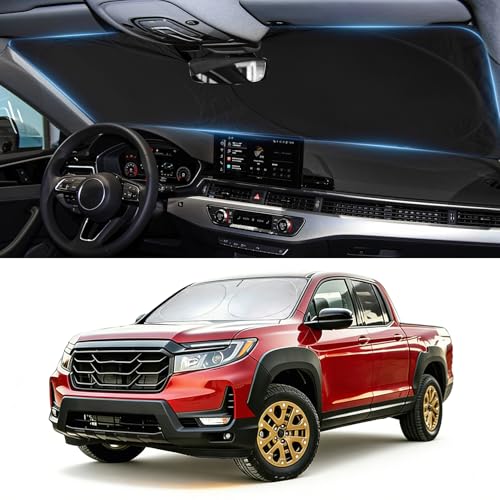 Image of Sun Shade for Ridgeline Windshield Sunshade Custom Fit Honda Ridgeline 2017-2024 2025 Front Window Cover Retractable Sun Visor Protector Keep Interior Cool UV Blocker