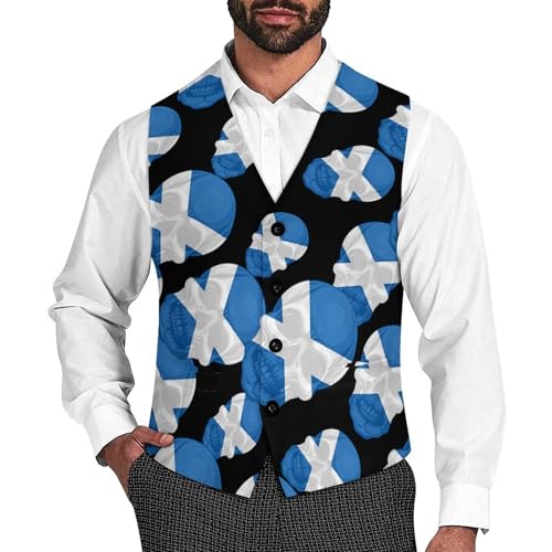 Scotland Flag Skull Men's Suit Vest Waistcoat Vests Formal Dress with 2 Pockets for Business Casual Tuxedo