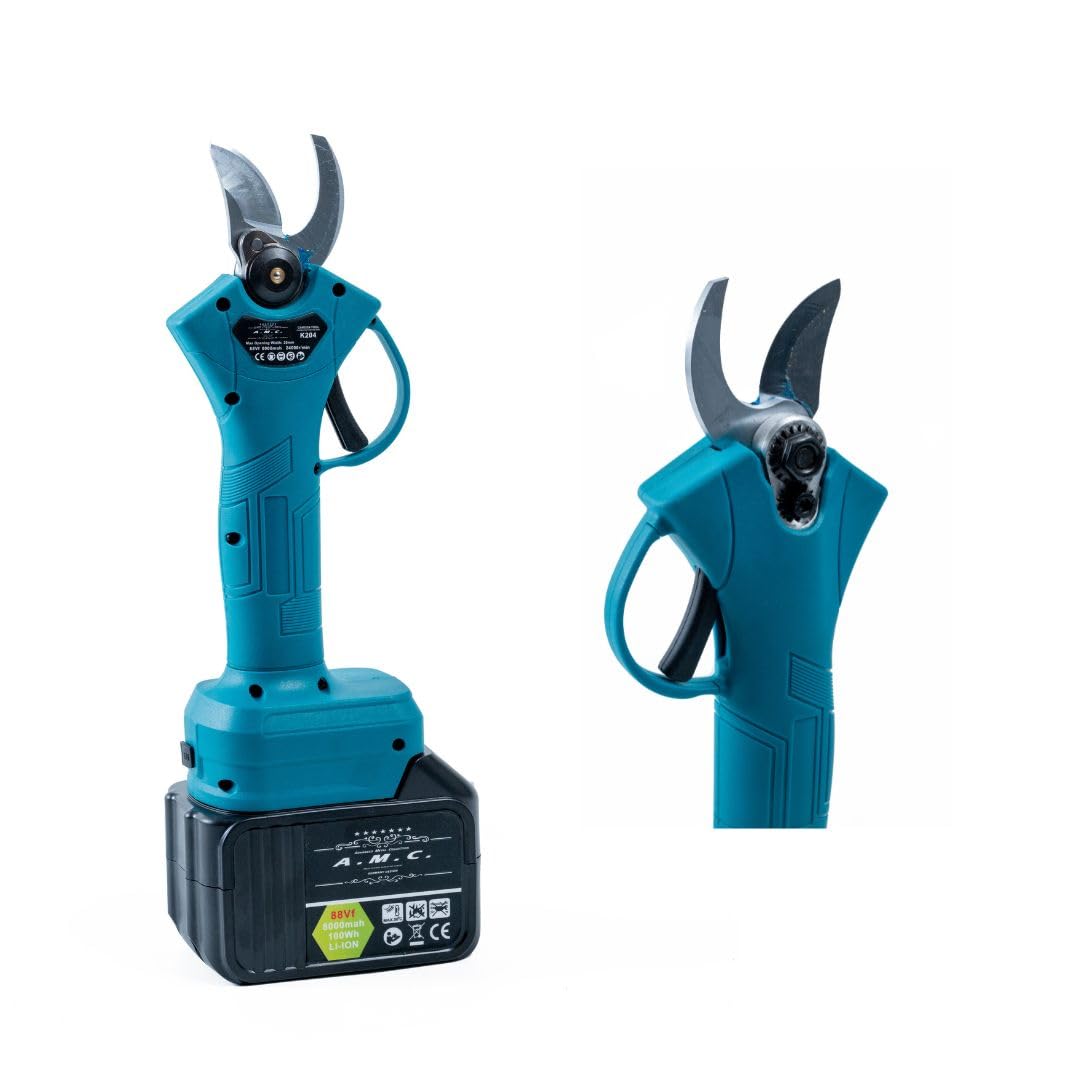 A.M.C. Kit Potatura Forbice a Batteria 40 MM 88V e Motosega a Batteria 8 Pollici con oliatore + Asta Telescopica 128-248cm, Kit 3 in 1, Cesoie Elettriche Set Potatura Giardino Rami Arbusti Vigneto