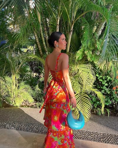 Satin Bridesmaid Dresses for Women Spaghetti Straps Tiered Prom Formal Evening Gown with Slit ZX453