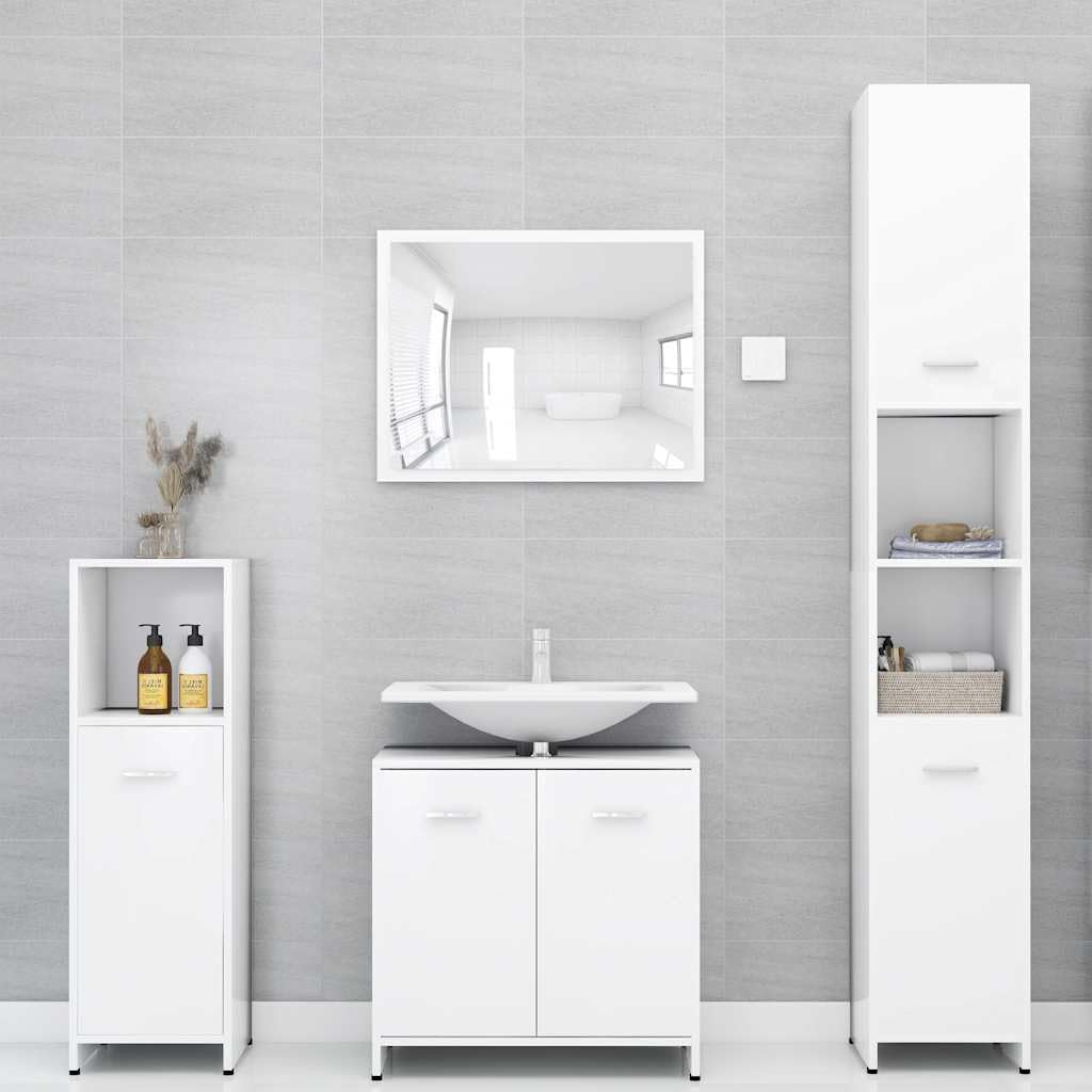Ensemble de 3 meubles de salle de bain en bois blanc avec armoire haute