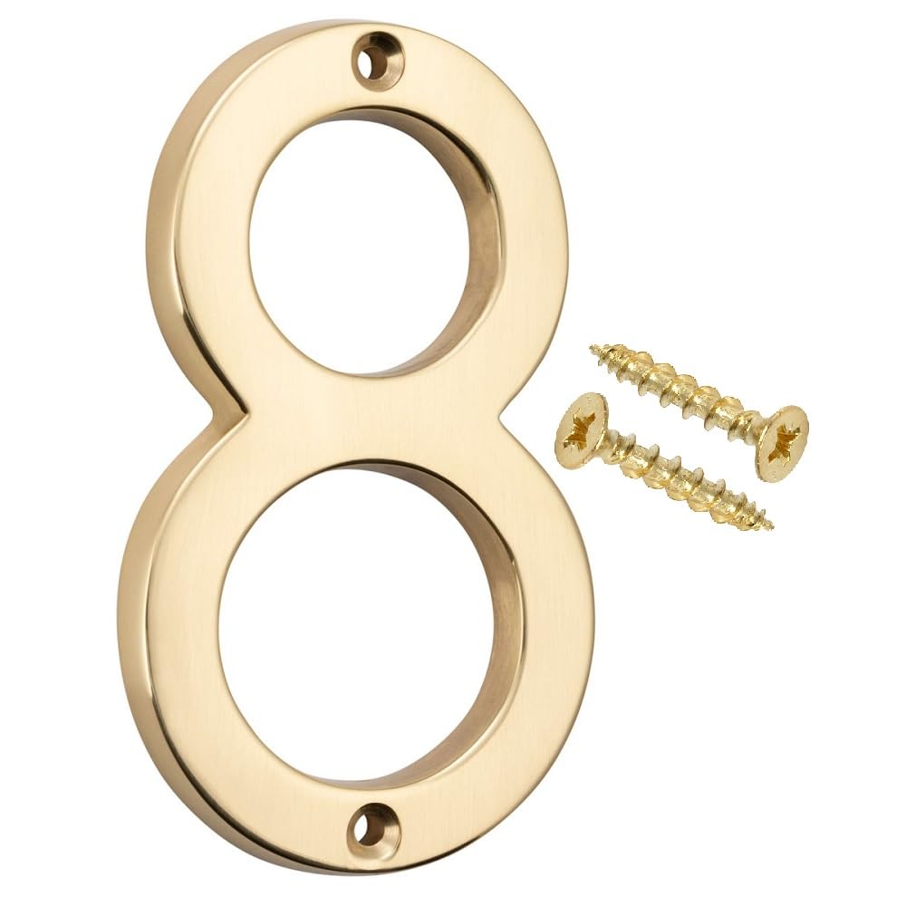 Merriway Solid Brass Bh04234 Polished And Lacquered Screw-On House Flat Gate Post Numeral 75 Mm (3 Inch) Number 8