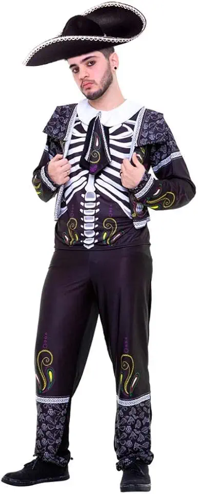 Fantasia de Halloween Masculina Caveira Mexicana do 38 ao 48