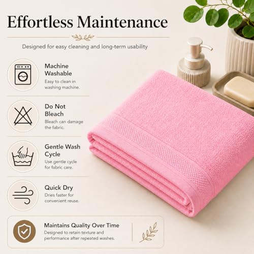 Image of 100% Pure Cotton Bath Towel for Men & Women | 380 GSM Ultra Soft, Highly Absorbent & Quick Dry Bath Towel | Large 55 x 28 Inch Matty Terry Towel for Bathroom, Gym, Travel & Daily Use | Baby Pink