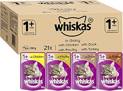 Whiskas wet pouches, delicious and tasty mixed selection in gravy, suitable for cats aged 1+, 84 x 100 g