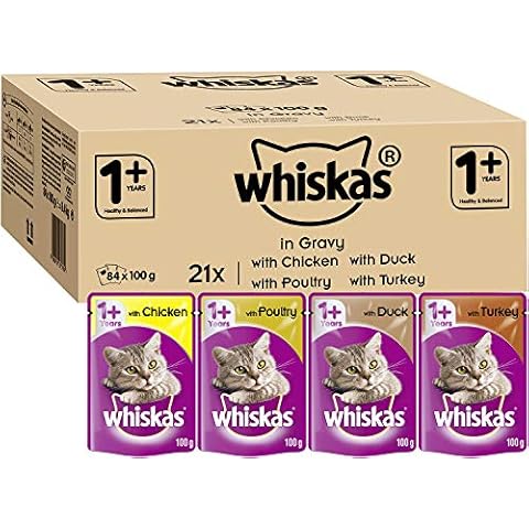 Whiskas wet pouches, delicious and tasty mixed selection in gravy, suitable for adult cats aged 1+, megapack (84 x 100 g) Cover