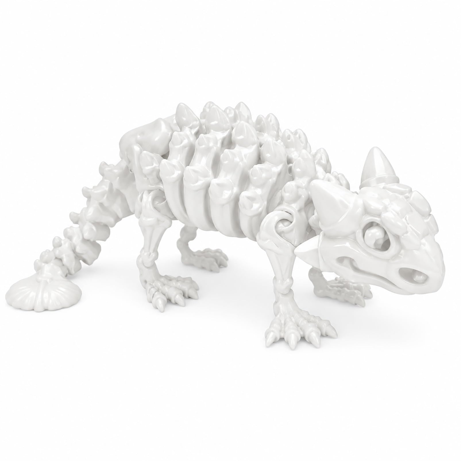 CASOME 3D Printed Articulated Skeleton Ankylosaurus Figurine, Movable Fossil Dinosaur Display Ornament, Prehistoric Desk Decor Collectible Model, 21cm(White)