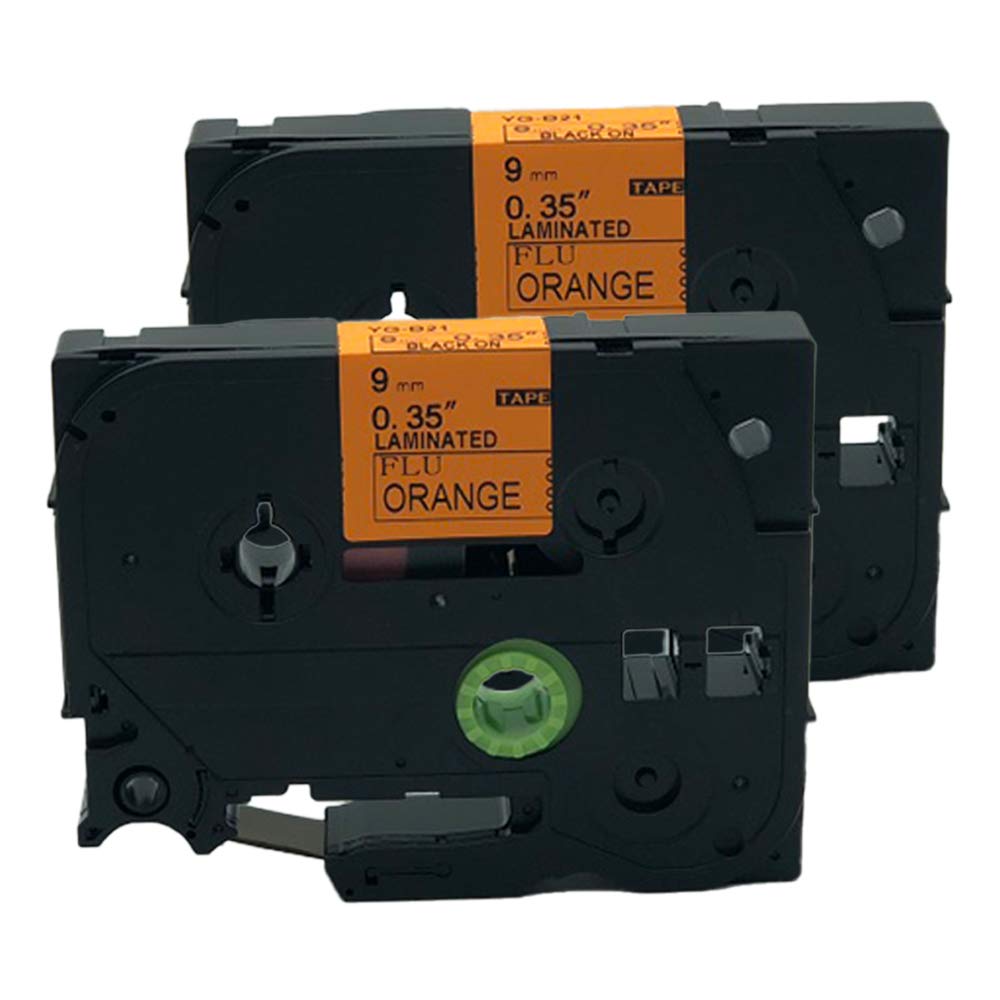 QPMYQMPY 2 Pack Compatible for Brother P-Touch Laminated Tze Tz Label Tape Cartridge 9mm x 5m (TZe-B21 Black on Orange Fluorescent)
