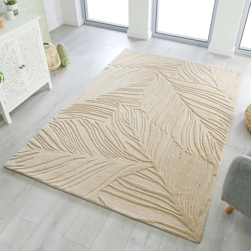 Image of Hand-Tufted Woolen Carpet for Living Room 6x8 feet Beige Loop Cut Pile Anti-Skid High Pile Thick Carpet & Rugs for Bedroom & Hall