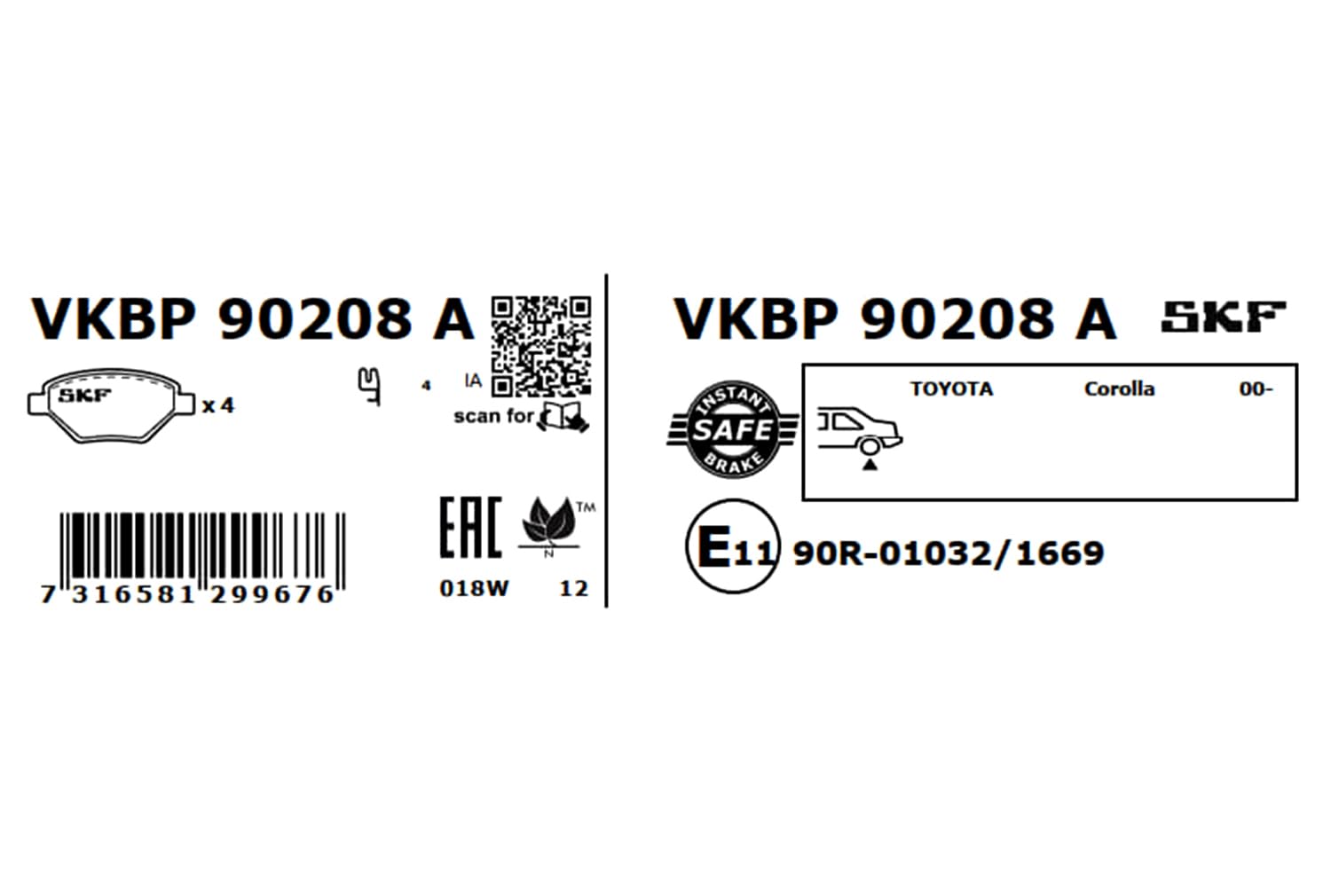 SKF Fren Balatası Arka Toyota Corolla 1.4 Vvt-I 01-07, 1.6 Vvt-I 02-06 Vkbp 90208A - Vkbp 90208 A