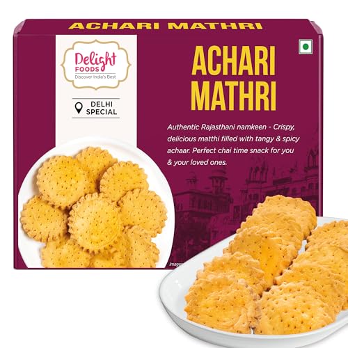 Image of Delight Food Achari Mathri 300g | Ready to Eat Evening Tea Time Snacks | Healthy Crispy Namkeen | Indian Matthi Snacks