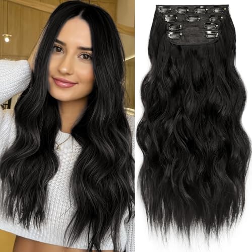 Image of KooKaStyle Wavy Thick Clip in Hair Extensions 16 inch Natural Black