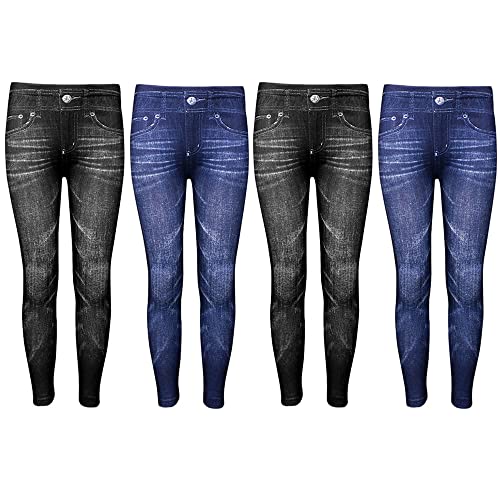 4 Girl Baby Skinny Pants Fit Pull on Leggings Jean Print Blue Black 3-5years S/M Legging Skinny Pull On Pants Size Small/Medium Fits 3T 4T 5T Slim Fit Back To School Black Trousers Blue Stockings Soft