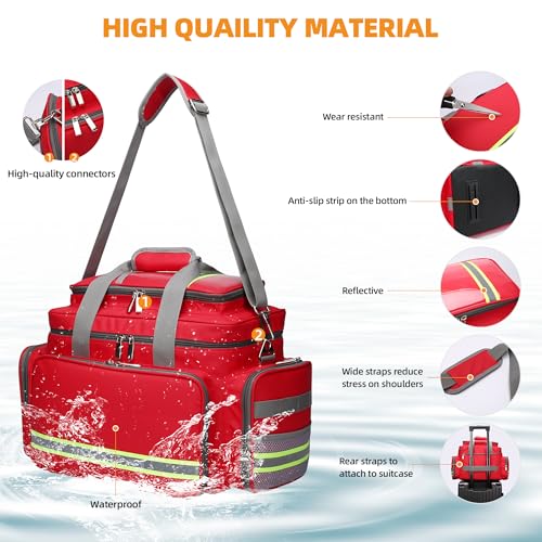 Leere Erste-Hilfe-Tasche für Notfallvorsorge, großes Fassungsvermögen, wasserdicht und langlebig, mit verstellbarem Gurt und reflektierendem Streifen, ideal für Reisen, Zuhause, Auto, Wandern