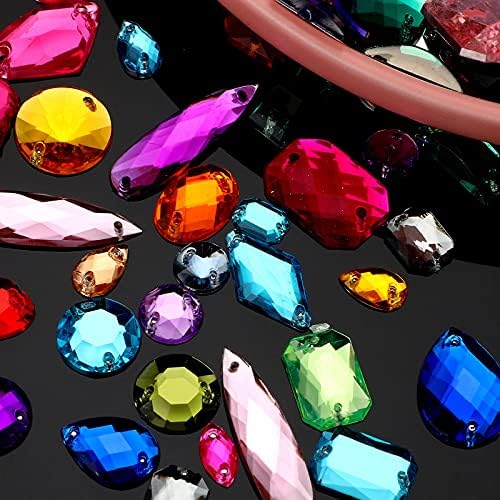 Chuangdi 500 Pcs Sew on Rhinestone Crystals Acrylic Gems with 2 Holes Mix Shape Mix Size for DIY Jewelry Crafts Clothes Shoes Costume Sewing Beads Decorations(Multicolor) - Image 8