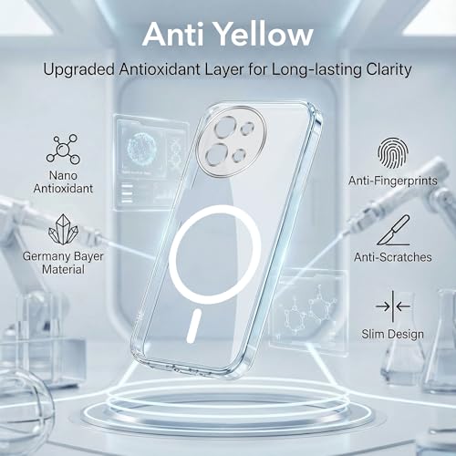 Image of Jkobi Lifetime Anti-Yellow MagSafe Compatible Clear Back Cover Case for Vivo T3X 5G (Sleek Hard Crystal | Shockproof and Camera Protection)