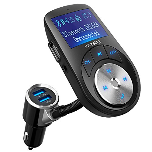 VicTsing Transmisor FM Bluetooth Manos Libres,3 Puerto USB Cargador del Coche 1.44...