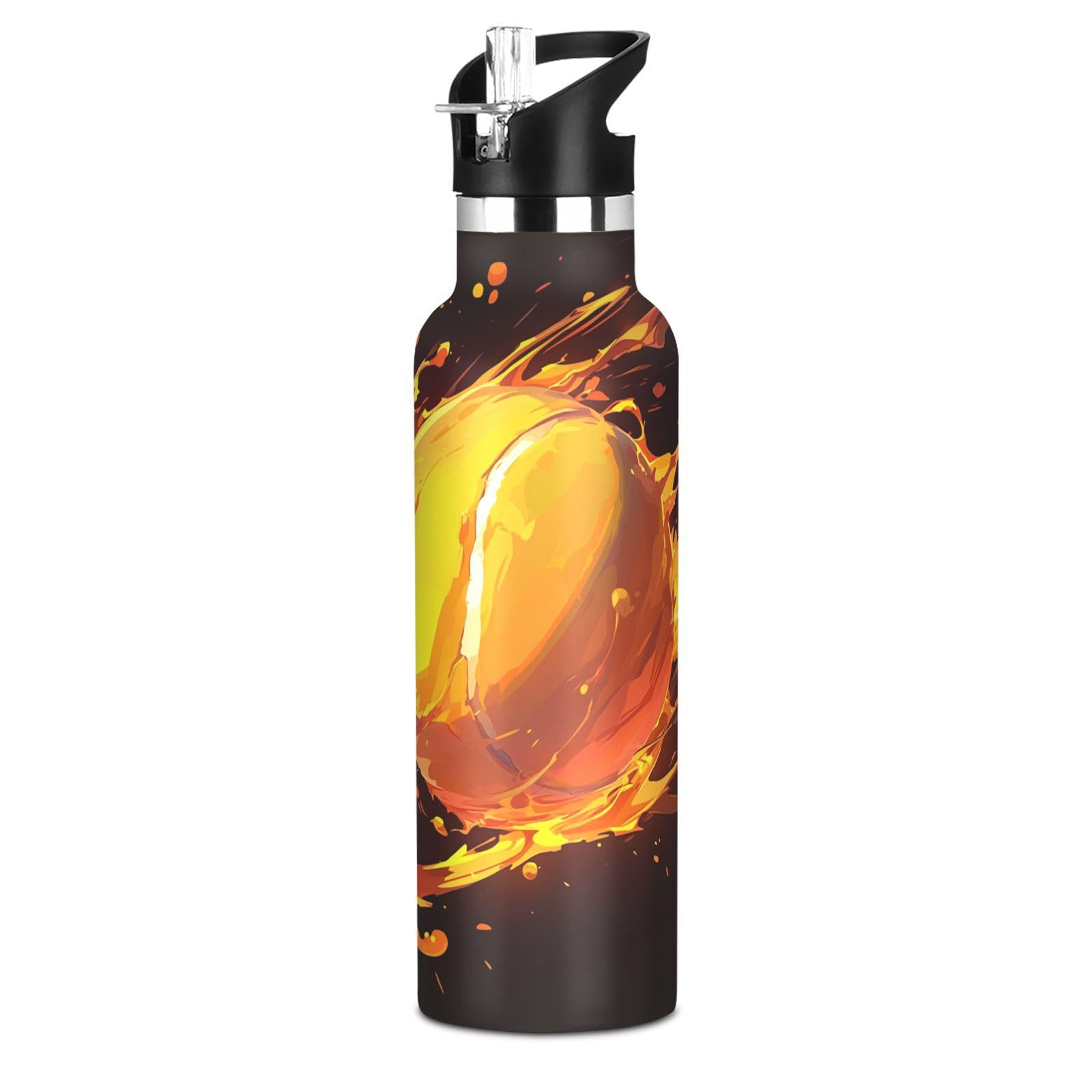 Kaaviyo Boys Pattern Tennis Ball Fiery Swirls Water Bottle Stainless Steel Jug Insulated Vacuum Cup For Girls(600Ml)