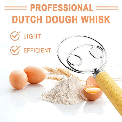 Premium Danish Dough Whisk - 2 Pack 13" Stainless Steel Dutch Whisk (Dough Scraper Included) for Baking Cake, Dessert, Sourdough, Pizza, Pastry - Tool Alternative to a Blender, Mixer or Hook… - Thumbnail 3