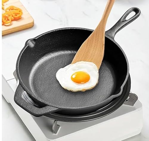 X&E 10 Inch Cast Iron Skillet – Pre-Seasoned Frying Pan with Dual Pour Spouts, Heavy Duty & Easy Care, Oven Safe, Compatible with All Cooktops, Perfect for Steak, Baking & Camping