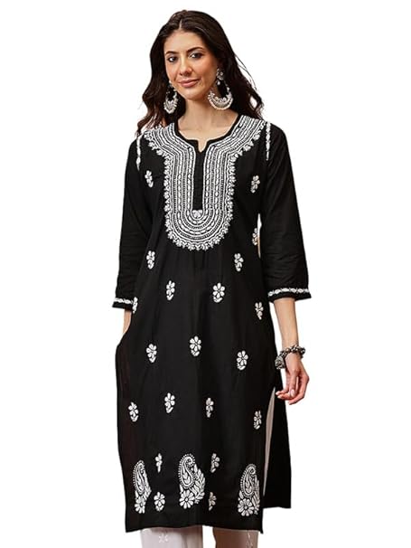 Ada Women Cotton Regular Fit Hand Embroidered Lucknowi Chikankari Kurta Kurti A411765