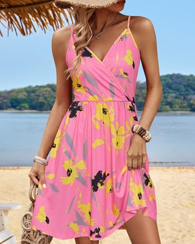 Image of STYLEWORD Womens Sundress Summer Floral Wrap V Neck Backless A-Line Casual Beach Midi Dress
