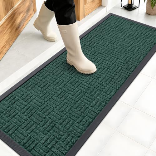 Image of OLANLY Front Door Mat Outside Entrance 47x17, Absorbent, Heavy Duty Sturdy Natural Rubber Doormat Indoor Outdoor, Non-Slip, Stain and Fade Resistant, Low Profile Floor Mat for Entryway, Black Green