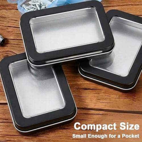 Image of HASTHIP 2 Pack Small Metal Tin Box with Clear Lid Hinged Storage Container for Crafts Traveling Small Items Organizer