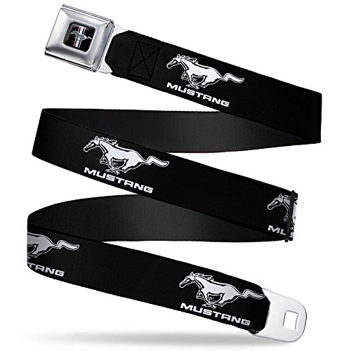 Buckle-Down Seatbelt Belt - Ford Mustang Black/White Logo REPEAT - 1.0