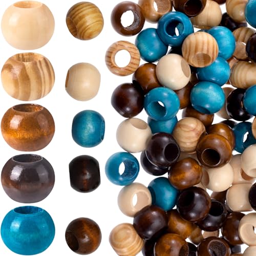 Pndeyo 50pcs Large Hole Wooden Beads for Crafts 15.5x20mm 5 Colors