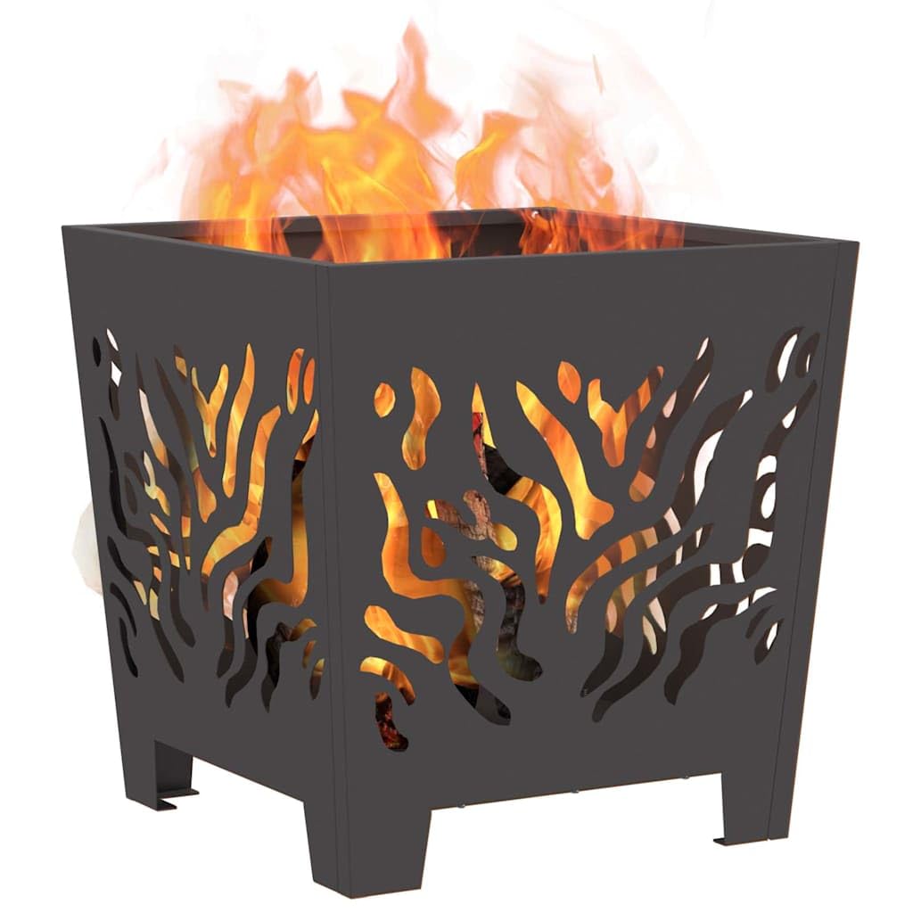 Brasero cuadrado negro 40 x 40 x 40 cm de acero, parrilla exterior para balcón, terraza, cesta de fuego resistente al calor con 600 ℃ para calor y atmósfera