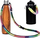 Macrame Bottle Strap for Walking Hiking Camping, Paracord Handle Shoulder Strap, Compatible with Hydro Flask Wide Mouth Water Bottles 12 oz - 64 oz (Rainbow)