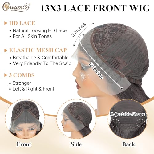 Image of Creamily 13X3 Brown Synthetic Lace Front Wig Long Wave Glueless Wigs for Women HD lace Pre Plucked Hairline (Brown, 28 inches)