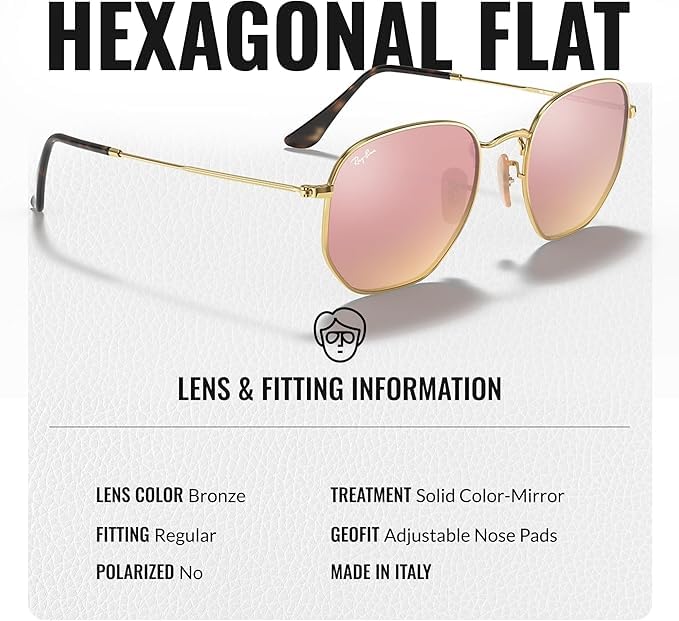 Image of Ray-Ban RB3548N HEXAGONAL FLAT LENSES Square-Round Shape Sunglasses for Men & Women with Official Eyewear Kit