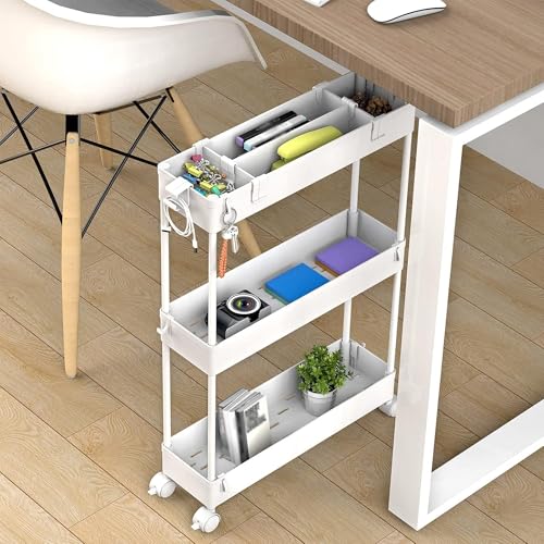 Image of SPACELEAD 2-piece Set Slim Storage Cart 3 Tier,Bathroom Organizer Rolling Utility,Mobile Shelving Unit Slide Out for Office, Kitchen, Laundry Room & Narrow Places