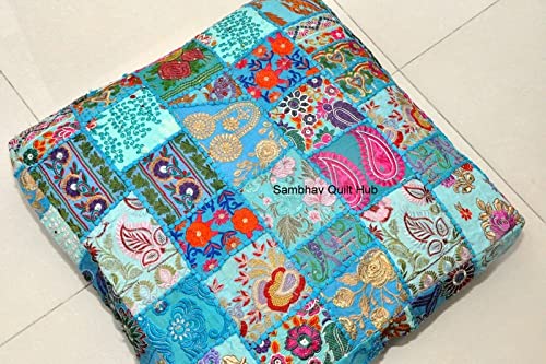 Patchworkowa poduszka kwadratowa 89 cm x 89 cm duża w pudełku hipoalergiczna kwadratowa nadziewarka najlepsza do medytacji poduszka podłogowa, poduszka otomana, legowiska dla psów, leżanki, legowiska dla zwierząt domowych (turkusowa)