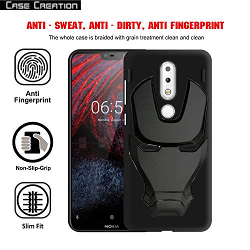 Image of COVERLY Official 3D Touch Feel Trending Marvel Avengers Logo Mask Soft Rugged Grip Silicone Iron Man Super Power Cartoon Movie Engraved Silicone Matte Back Cover for Nokia 6.1 Plus -Black