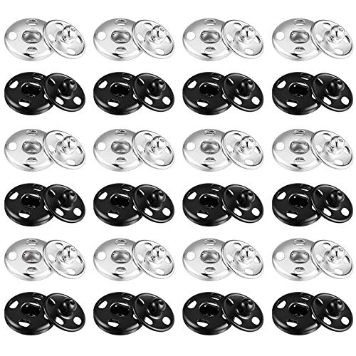 24 Sets Broches de Presión para Coser Negros Plateados Corchetes de Presión de Metal Botones Metálicos a Presión para Ropa Monedero Bolso Costura Manualidades DIY Cierre Reparación (15 mm)