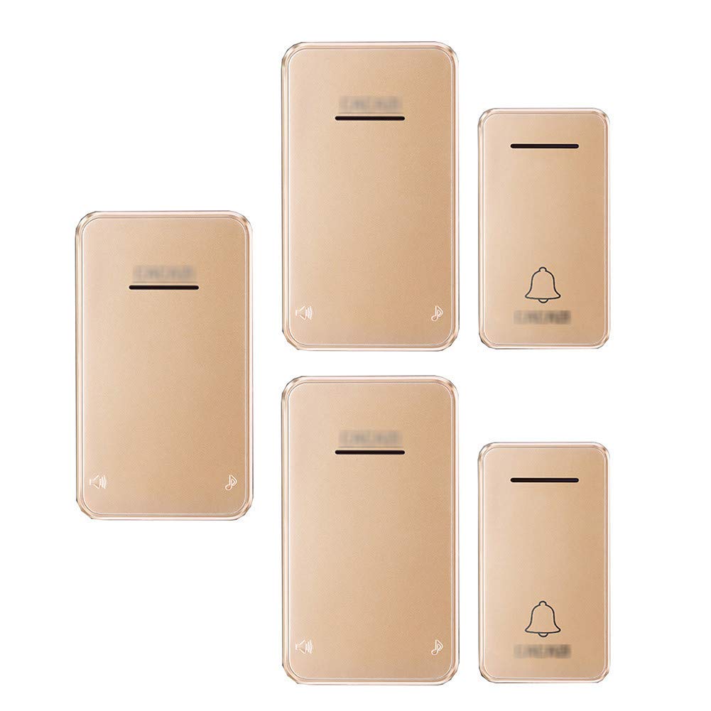 Sonnette sans Fil, kit de Carillon de Porte étanche Auto-alimenté, 2 Boutons-poussoirs et 3 récepteurs avec portée de 650 Pieds, 48 carillons, Volume à 6 Niveaux, sonnettes enfichables, 1(2