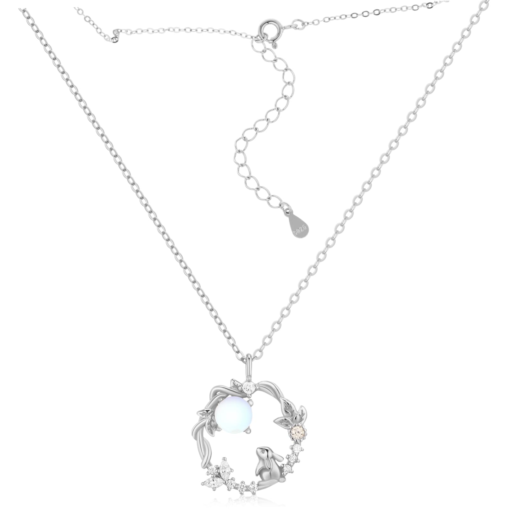 KESYOO Bunny Necklace for Women Adjustable Sterling Rabbit Pendant Jewelry with Moon Charm Cute Clavicle Necklace for Animal Lovers and Rabbit Accessories