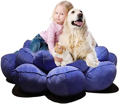 Human Dog Bed,Giant Lotus Pet Sofa Bed Non-slip Super Soft and Comfortable Fluffy Faux Fur Orthopedic Dog Bean Bed for Cats and DogsBlue,110cm/43inch