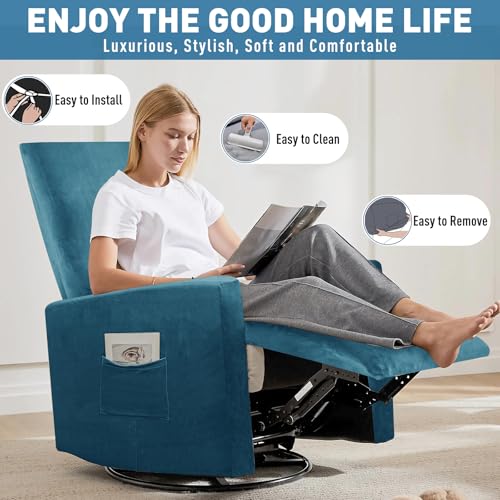 Image of ZNSAYOTX 2026 Velvet Small Recliner Cover 3-Piece, Luxury Plush Recliner Chair Covers with Elastic Band & Ties Stay in Place, Stretch Reclining Slipcover for Lazy Boy Soft Washable (Peacock Blue)